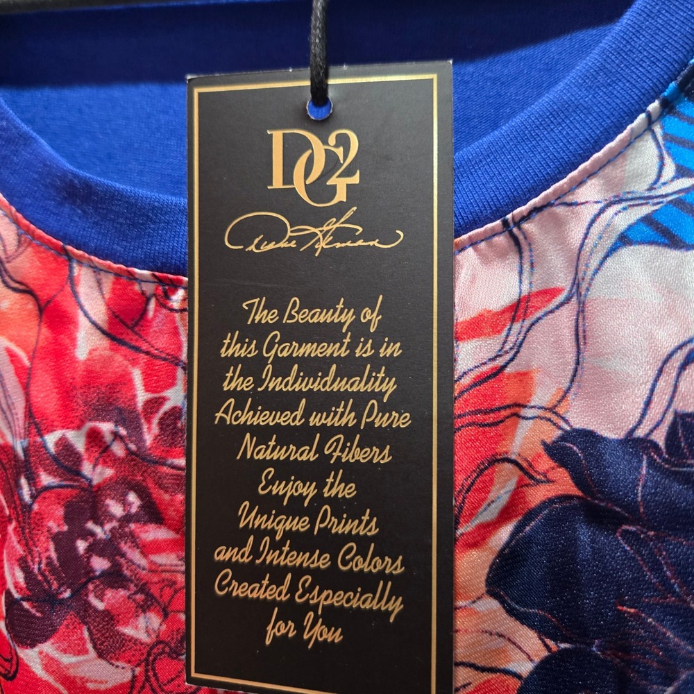 DQ2 Women's XL NEW Royal Blue Floral Print Soft Tunic Flutter Sleeve Crew Neck - Picture 2 of 7